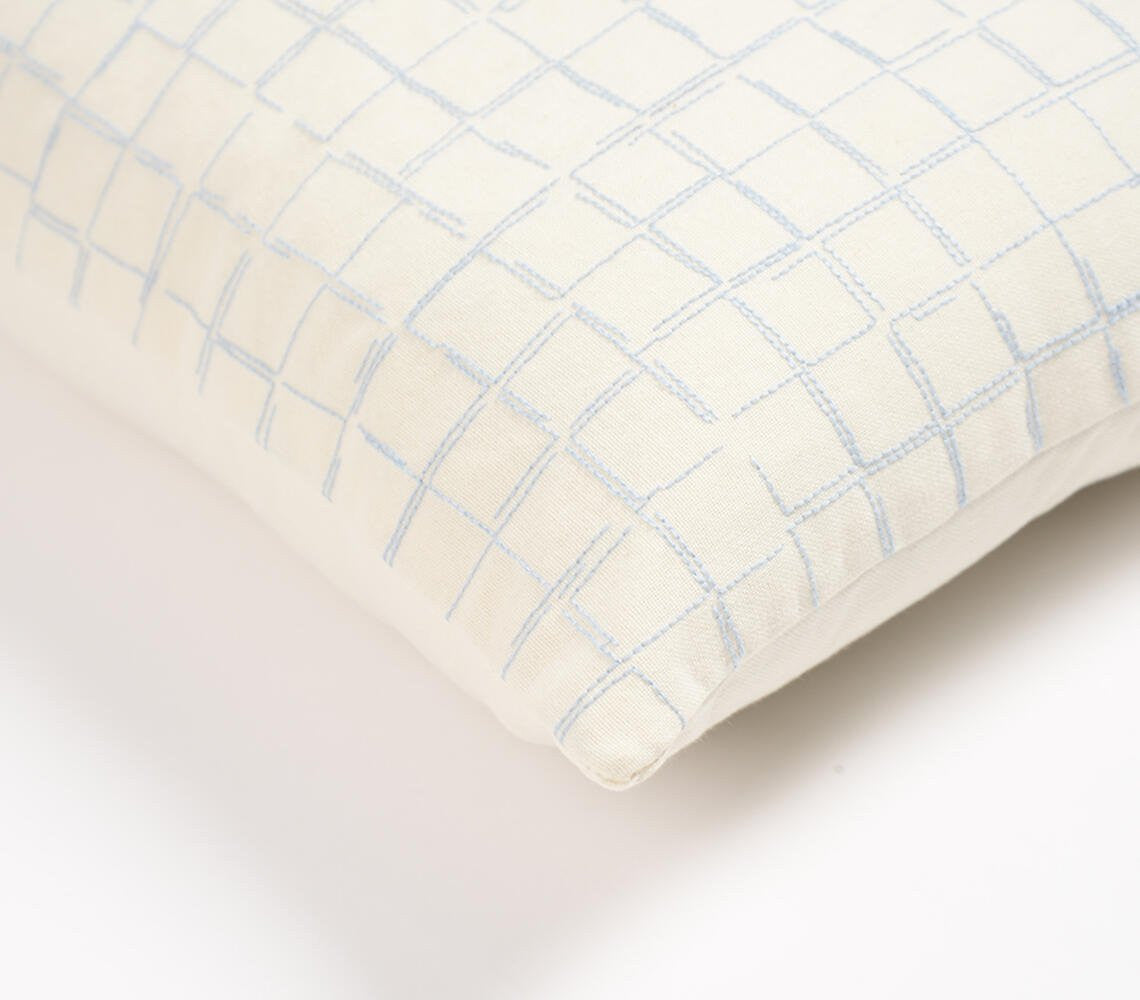 16" Beige and Gray Geometric Cotton Throw Pillow Cover With Embroidery-3