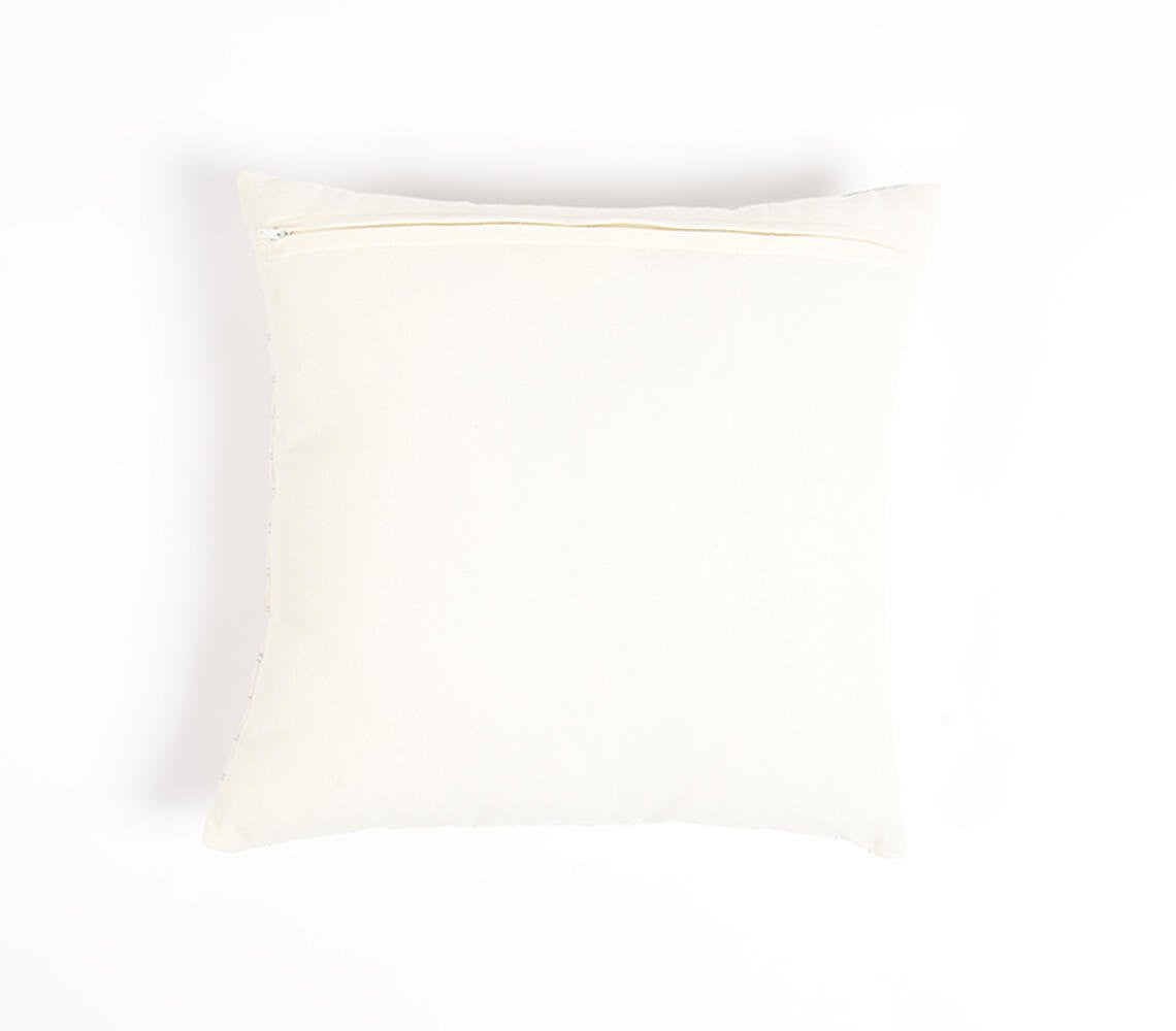 16" Beige and Gray Geometric Cotton Throw Pillow Cover With Embroidery-2