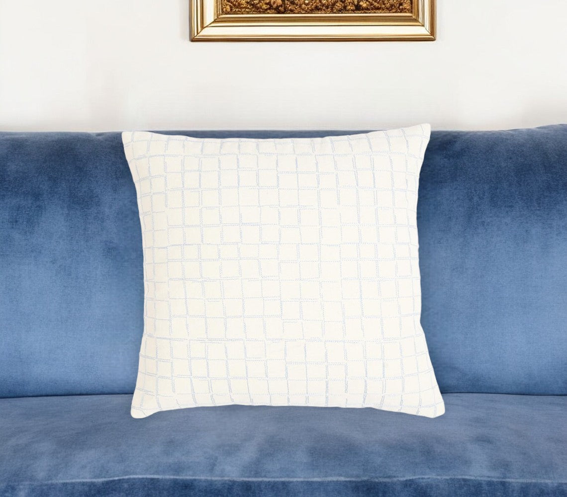 16" Beige and Gray Geometric Cotton Throw Pillow Cover With Embroidery-0
