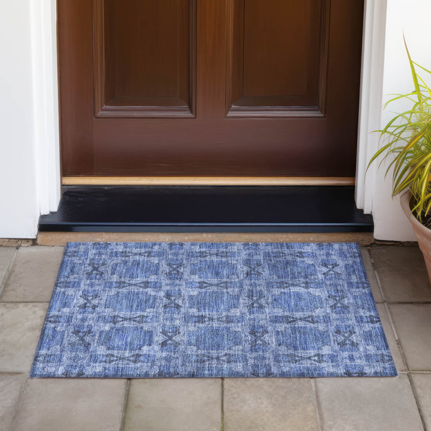 2' X 3' Denim Blue and Gray Floral Medallion Washable Non Skid Indoor Outdoor Area Rug-7
