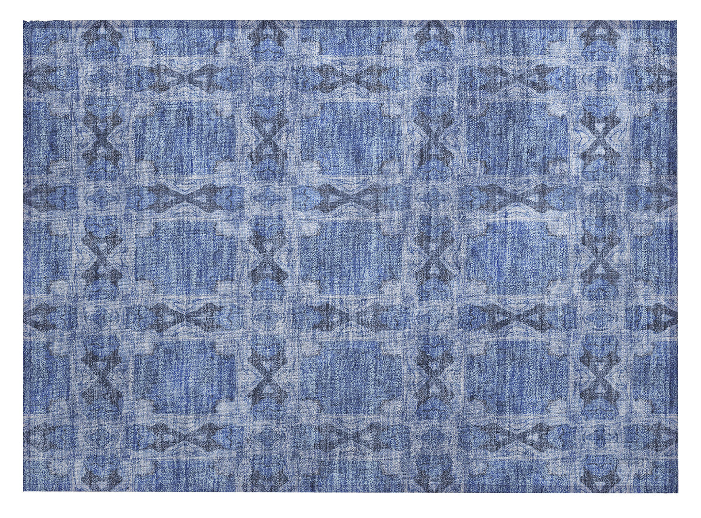 2' X 3' Denim Blue and Gray Floral Medallion Washable Non Skid Indoor Outdoor Area Rug-1