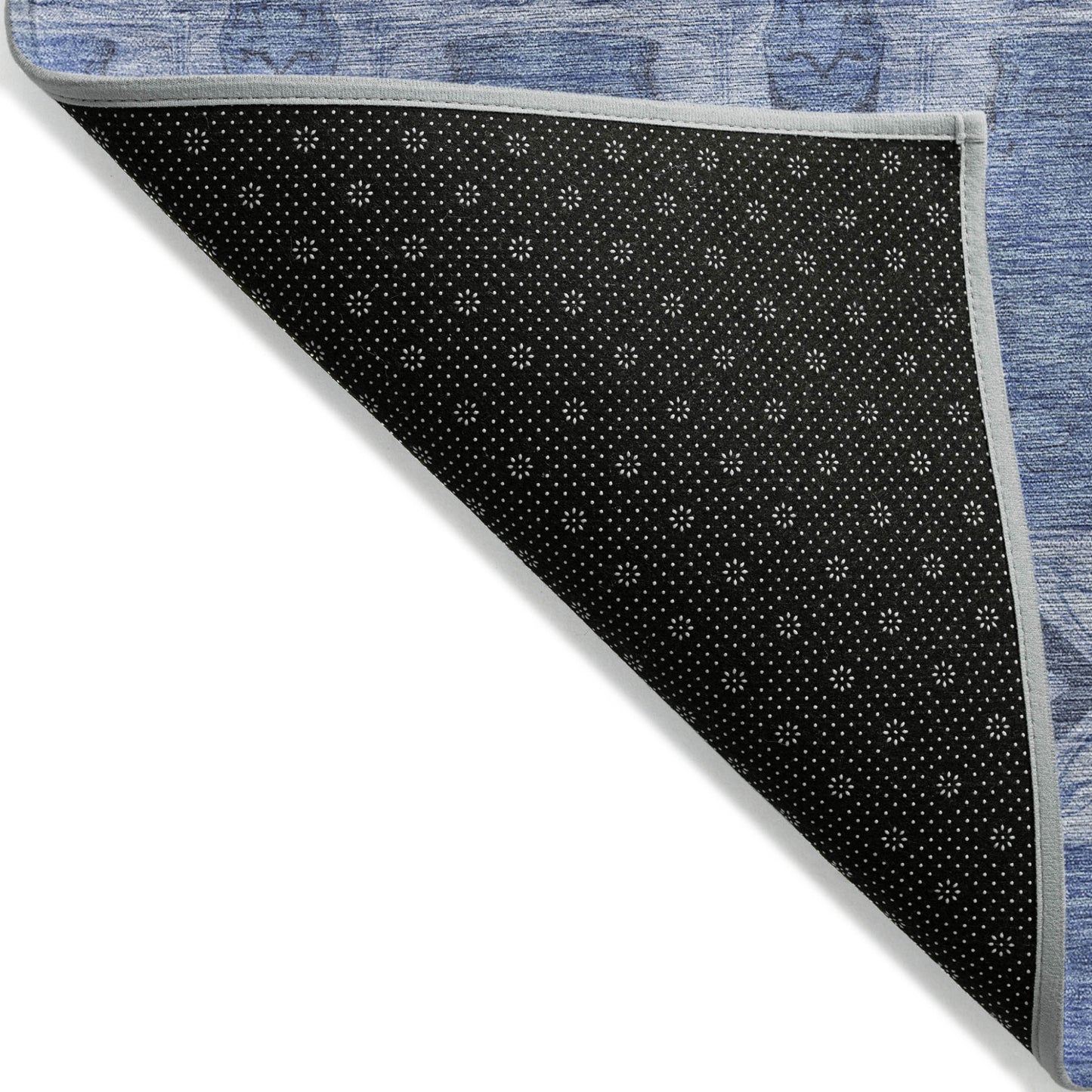 2' X 3' Denim Blue and Gray Floral Medallion Washable Non Skid Indoor Outdoor Area Rug-5
