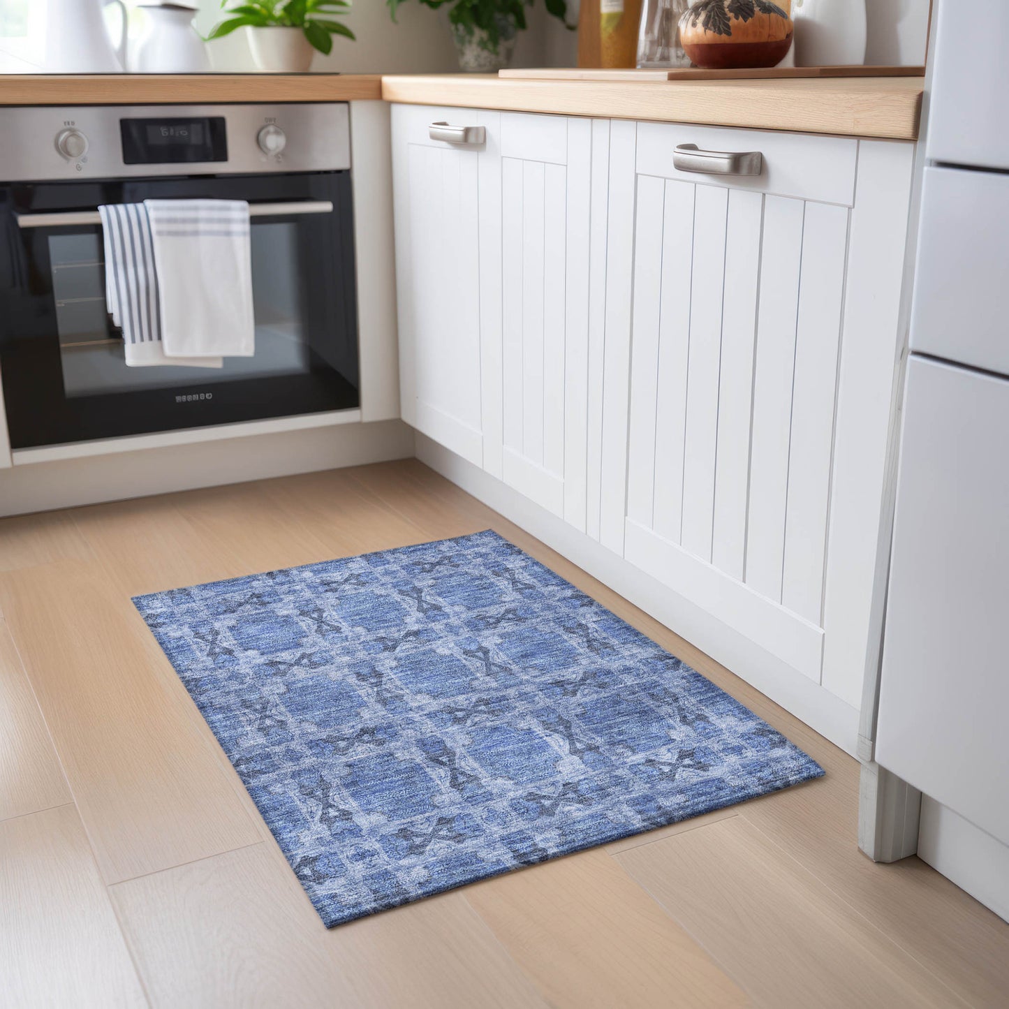2' X 3' Denim Blue and Gray Floral Medallion Washable Non Skid Indoor Outdoor Area Rug-8
