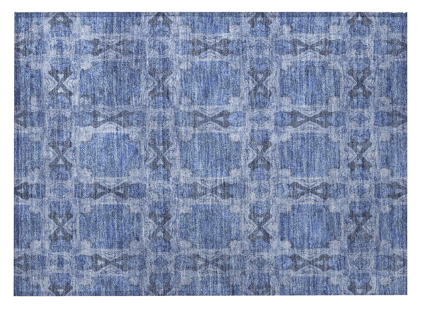 2' X 3' Denim Blue and Gray Floral Medallion Washable Non Skid Indoor Outdoor Area Rug-4