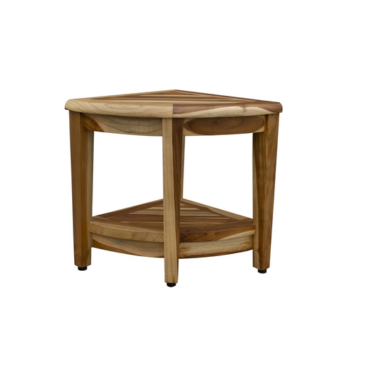 22" Natural Teak Corner Shower Bench With Shelf-1