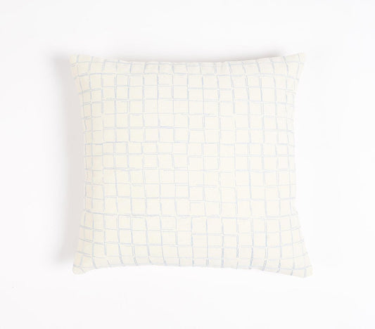 16" Beige and Gray Geometric Cotton Throw Pillow Cover With Embroidery-1