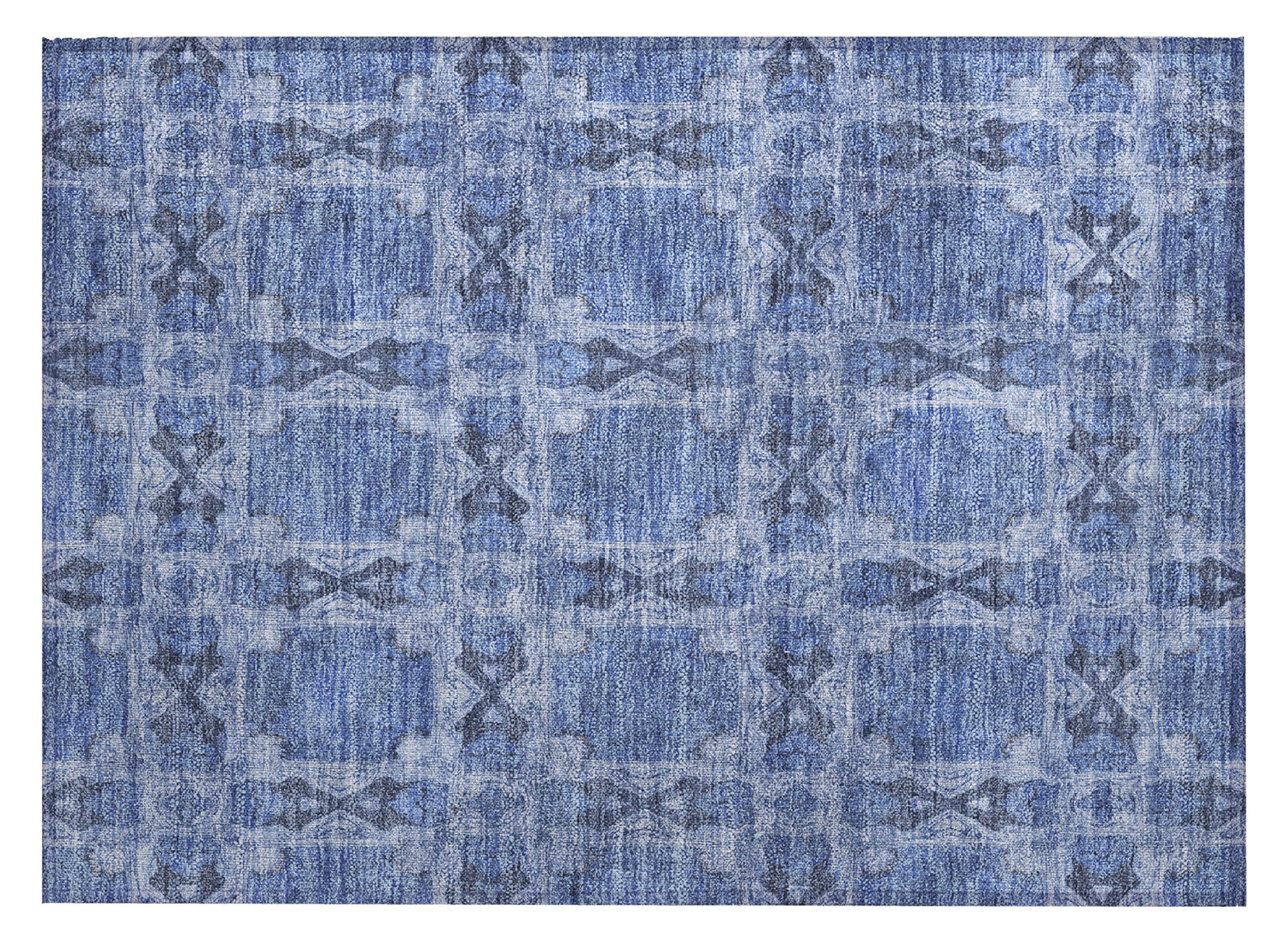 2' X 3' Denim Blue and Gray Floral Medallion Washable Non Skid Indoor Outdoor Area Rug-1